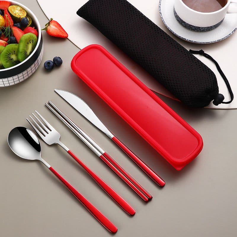 image-304 Dinnerware Set Flatware Kitchen Accessories Camping Travel Sets Gold Knife Fork Spoon Portable Cutlery Sets With Case
