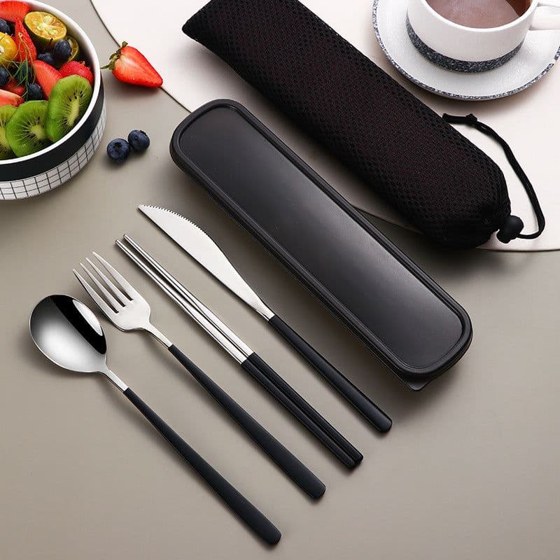 image-304 Dinnerware Set Flatware Kitchen Accessories Camping Travel Sets Gold Knife Fork Spoon Portable Cutlery Sets With Case