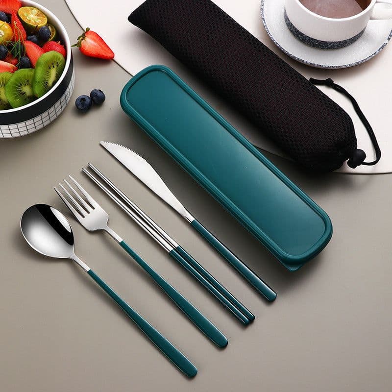image-304 Dinnerware Set Flatware Kitchen Accessories Camping Travel Sets Gold Knife Fork Spoon Portable Cutlery Sets With Case