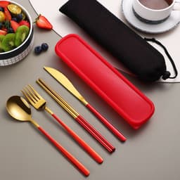image-304 Dinnerware Set Flatware Kitchen Accessories Camping Travel Sets Gold Knife Fork Spoon Portable Cutlery Sets With Case