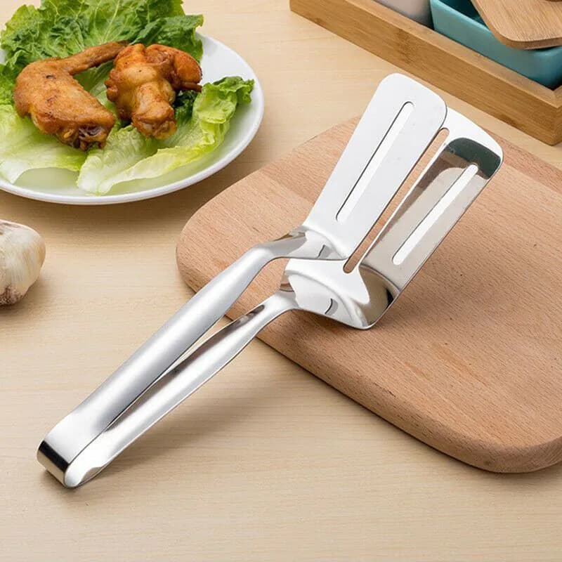 image-Stainless Steel Steak Clamp Food Bread Meat BBQ Clip Tongs Kitchen Cooking Tool
