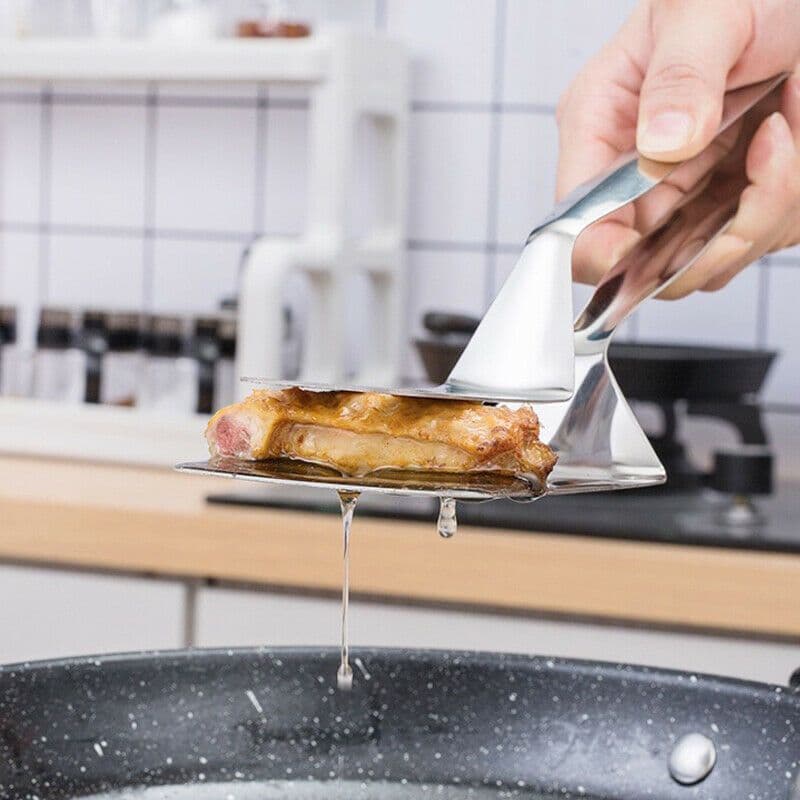 image-Stainless Steel Steak Clamp Food Bread Meat BBQ Clip Tongs Kitchen Cooking Tool