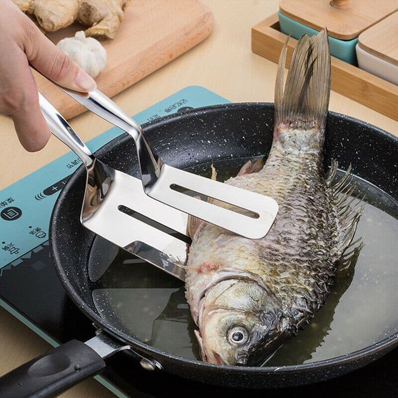 image-Stainless Steel Steak Clamp Food Bread Meat BBQ Clip Tongs Kitchen Cooking Tool