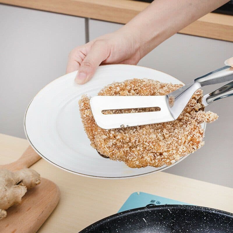 image-Stainless Steel Steak Clamp Food Bread Meat BBQ Clip Tongs Kitchen Cooking Tool