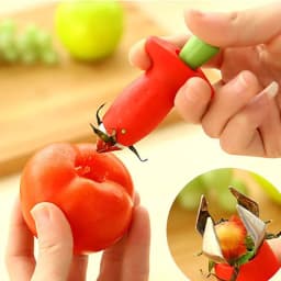 image-Strawberry Stem Remover Metal Plastic Fruit Leaf Remover Tomato Stalks Strawberry Knife Stem Remover Gadget Kitchen Cooking Tool