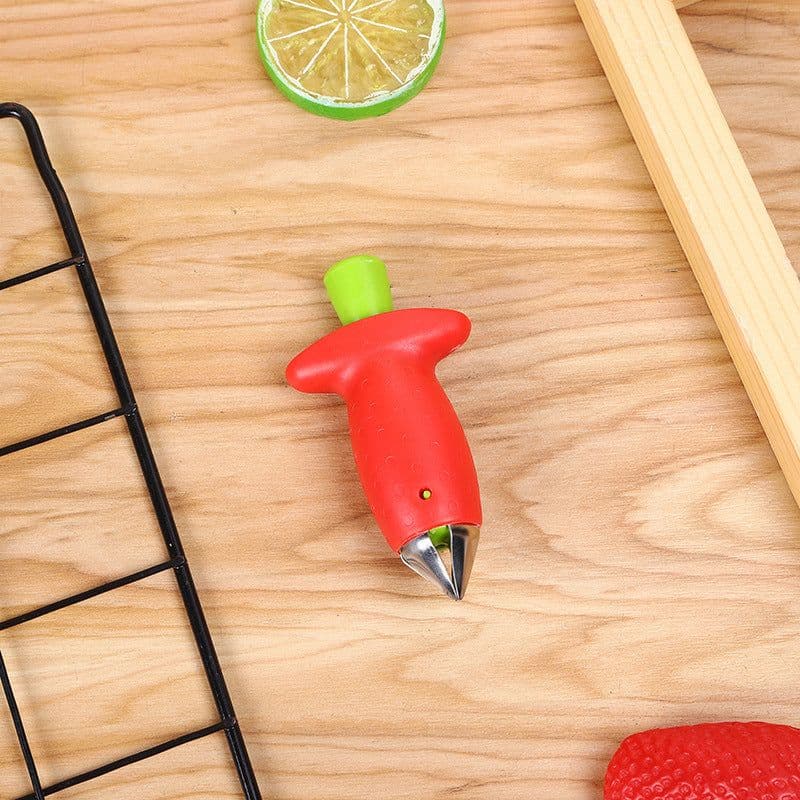 image-Strawberry Stem Remover Metal Plastic Fruit Leaf Remover Tomato Stalks Strawberry Knife Stem Remover Gadget Kitchen Cooking Tool