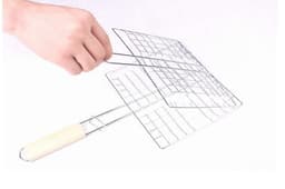 image-Stainless Steel Outdoor Grill Wooden Handle Square