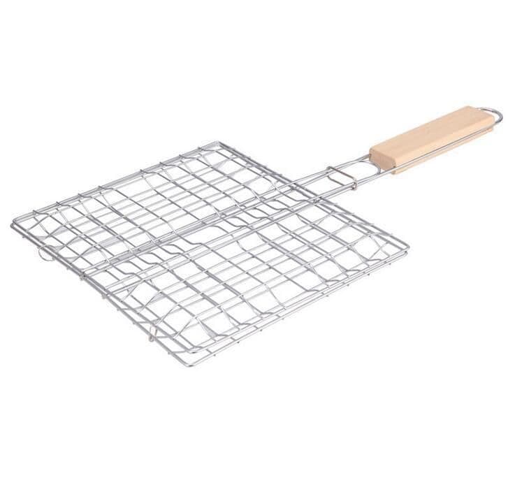 image-Stainless Steel Outdoor Grill Wooden Handle Square
