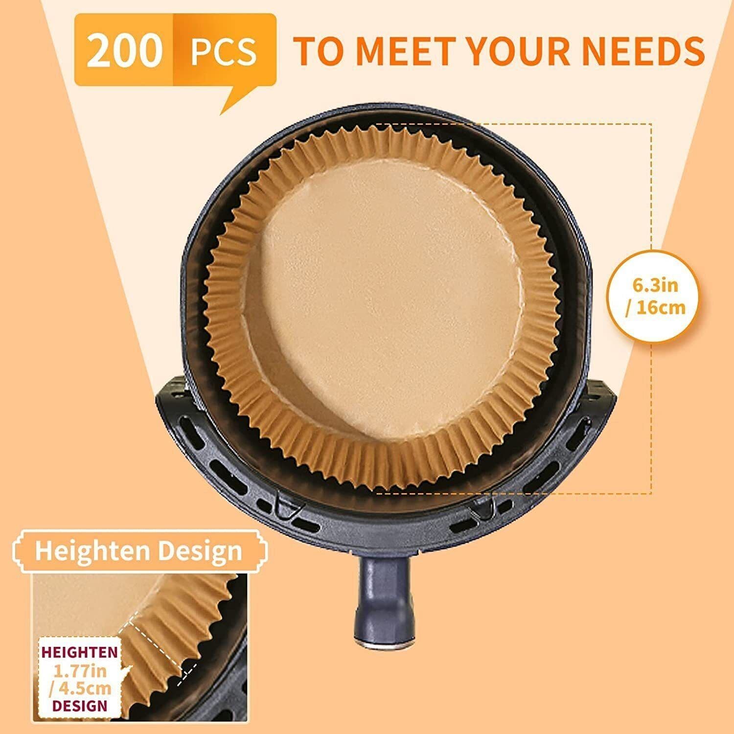 image-Air Fryer Disposable Paper Liner Non-stick Disposable Liners, 200PCS Air Fryer Disposable Paper Liners, 6.3In Round Air Fryer Parchment Paper