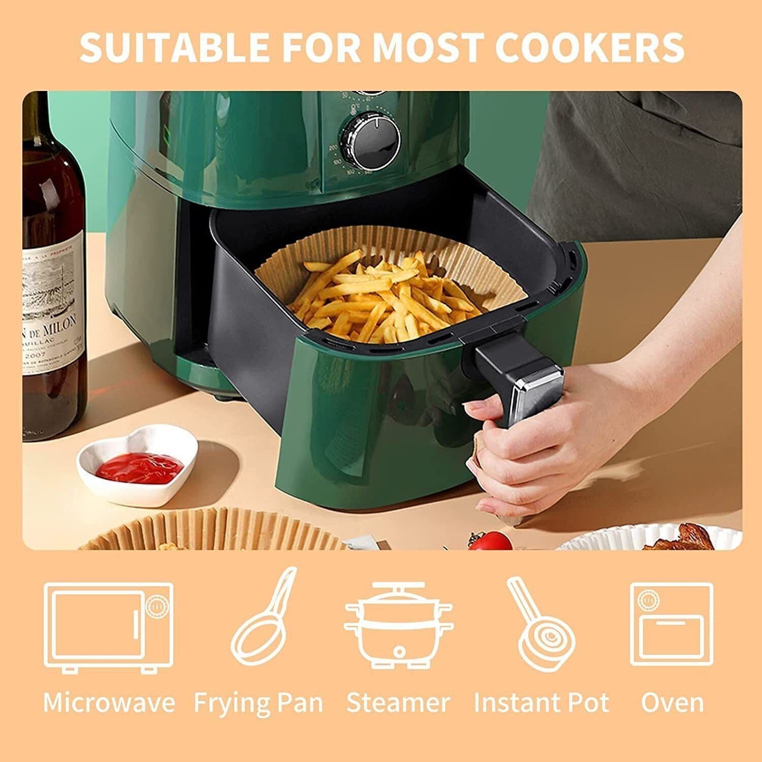 image-Air Fryer Disposable Paper Liner Non-stick Disposable Liners, 200PCS Air Fryer Disposable Paper Liners, 6.3In Round Air Fryer Parchment Paper