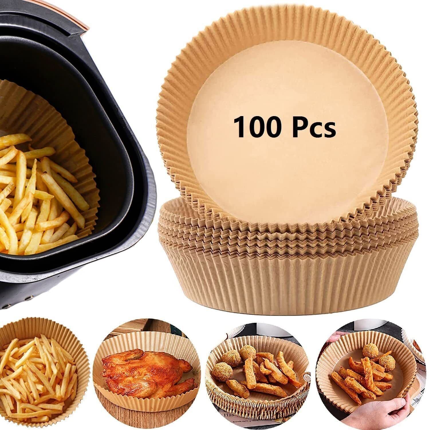 image-Air Fryer Disposable Paper Liner Non-stick Disposable Liners, 200PCS Air Fryer Disposable Paper Liners, 6.3In Round Air Fryer Parchment Paper