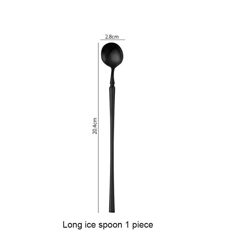 image-Matte Black Stainless Steel Luxury Cutlery Tableware Knife Coffee Ice Spoon Fork Chopsticks Flatware Set
