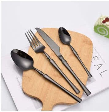 image-Matte Black Stainless Steel Luxury Cutlery Tableware Knife Coffee Ice Spoon Fork Chopsticks Flatware Set