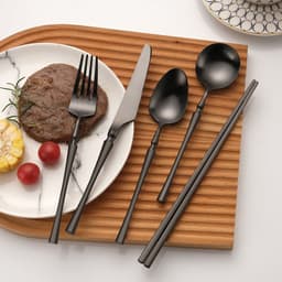 image-Matte Black Stainless Steel Luxury Cutlery Tableware Knife Coffee Ice Spoon Fork Chopsticks Flatware Set
