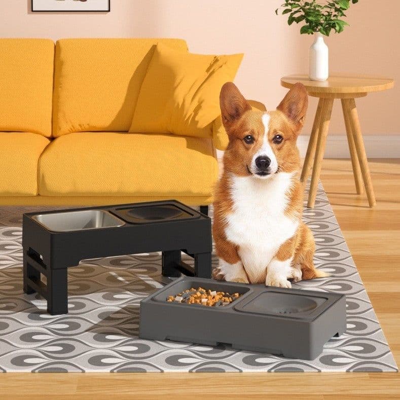image-Dog Double Bowls Stainless Stand Adjustable Height Pets Feeding Dish Bowl Big Dog Elevated Food Water Feeders For Dogs Pet Products
