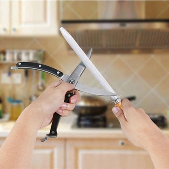 image-Kitchen Wooden Handle Knife Sharpener Stone