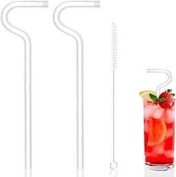 image-Anti Wrinkle Straw - Glass Anti-wrinkle Drinking Straws, Clear Reusable Straws With Cleaning Brush - Eco-Friendly Alternative To Plastic - Cleaning Brush Included - 2 Pack