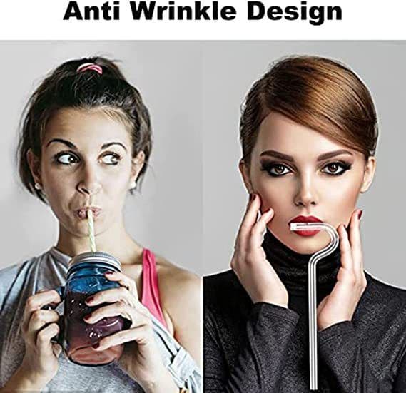image-Anti Wrinkle Straw - Glass Anti-wrinkle Drinking Straws, Clear Reusable Straws With Cleaning Brush - Eco-Friendly Alternative To Plastic - Cleaning Brush Included - 2 Pack