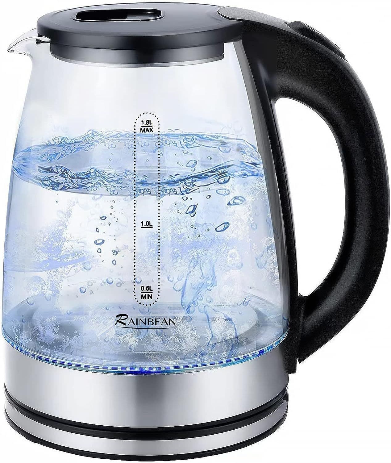 image-Electric Kettle Water Boiler, 1.8L Electric Tea Kettle, Wide Opening Hot Water Boiler With LED Light, Auto Shut-Off & Boil Dry Protection, Glass Black