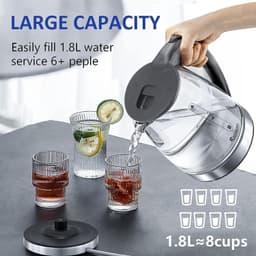 image-Electric Kettle Water Boiler, 1.8L Electric Tea Kettle, Wide Opening Hot Water Boiler With LED Light, Auto Shut-Off & Boil Dry Protection, Glass Black