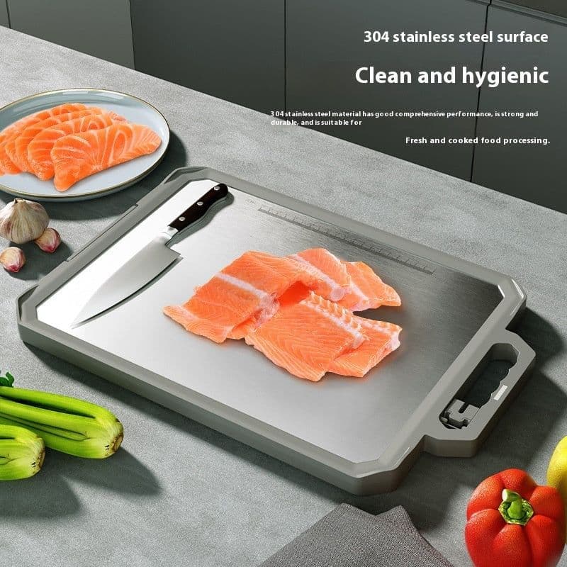 image-Double-sided Antibacterial Kitchen Household Stainless Steel Cutting Board