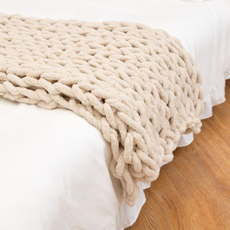 image-Handmade Coarse Yarn Knitted Chenille Rod Knitted Yarn Sofa Cover Blanket