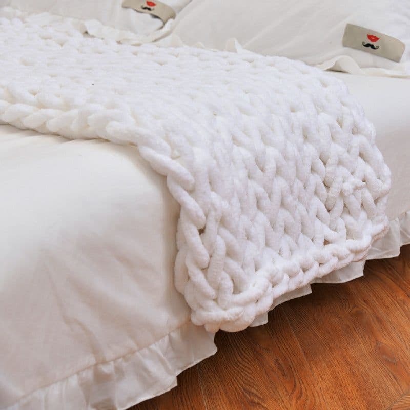 image-Handmade Coarse Yarn Knitted Chenille Rod Knitted Yarn Sofa Cover Blanket