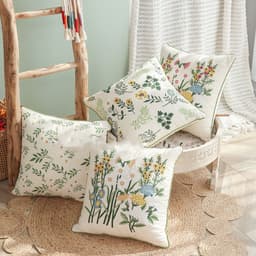 image-Home Embroidery Plants And Flowers Pillow