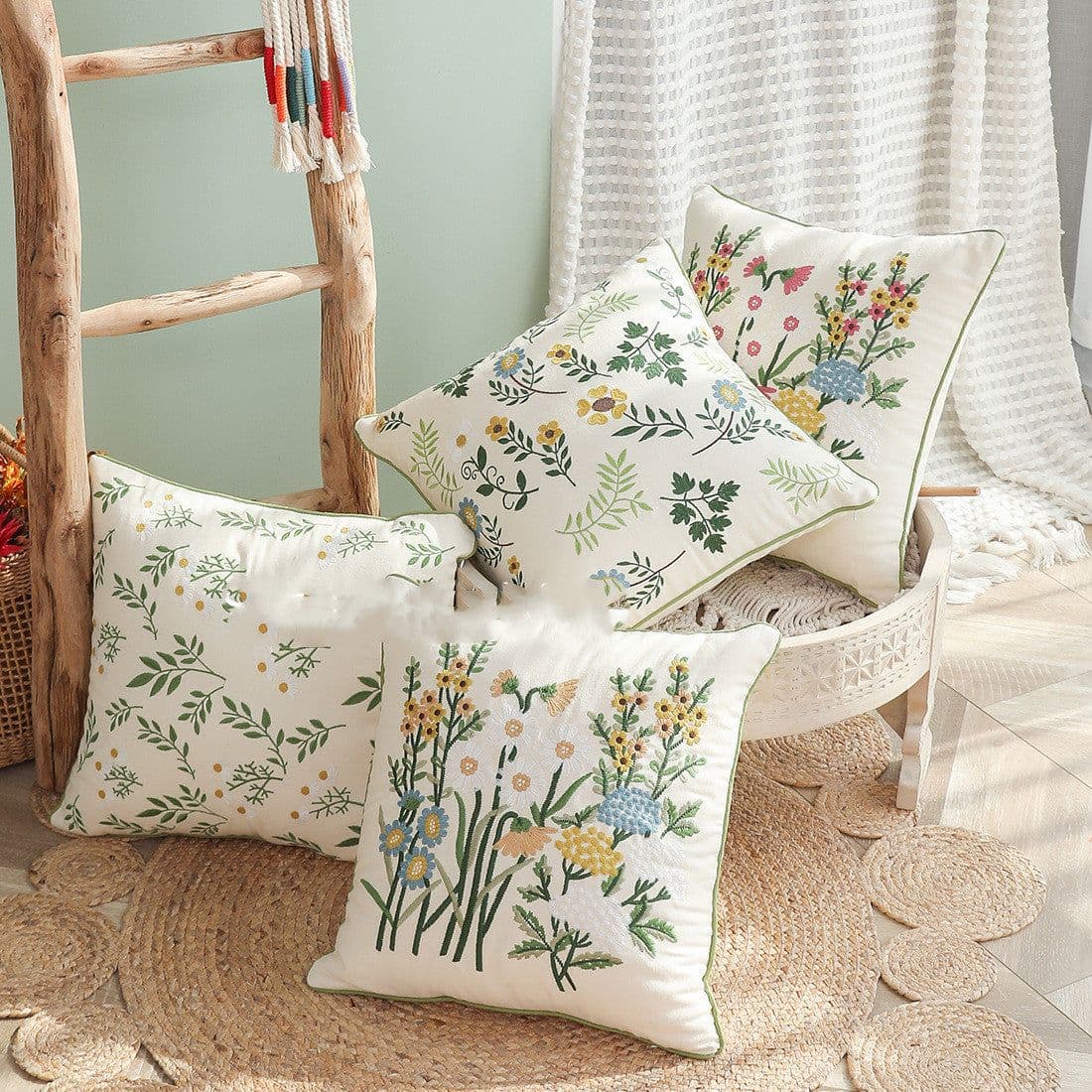 image-Home Embroidery Plants And Flowers Pillow