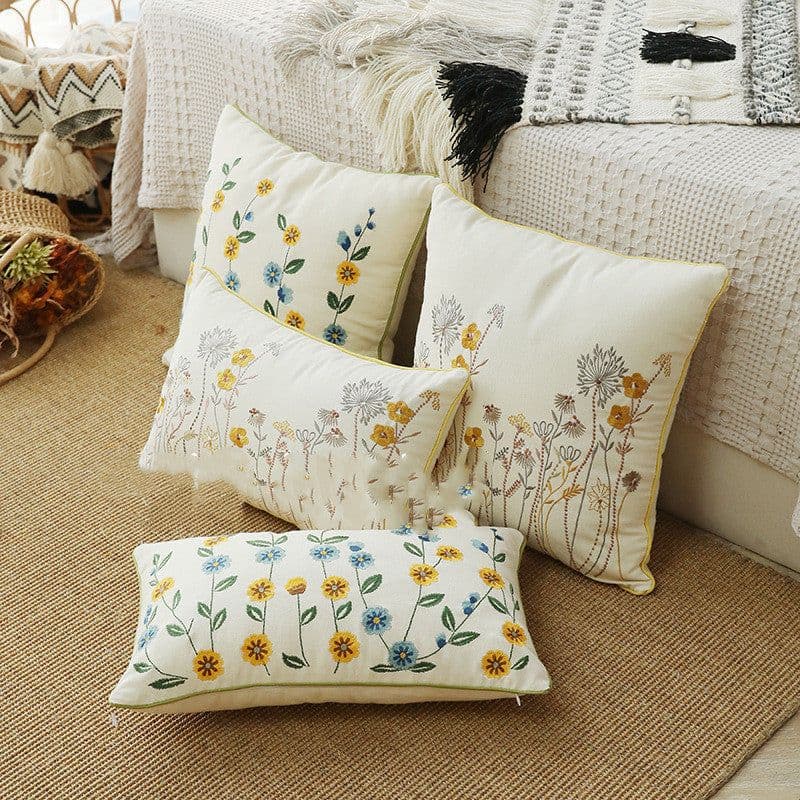 image-Home Embroidery Plants And Flowers Pillow