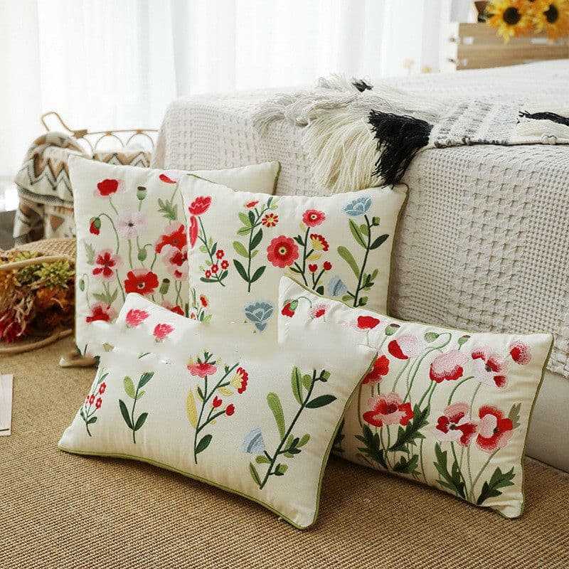 image-Home Embroidery Plants And Flowers Pillow