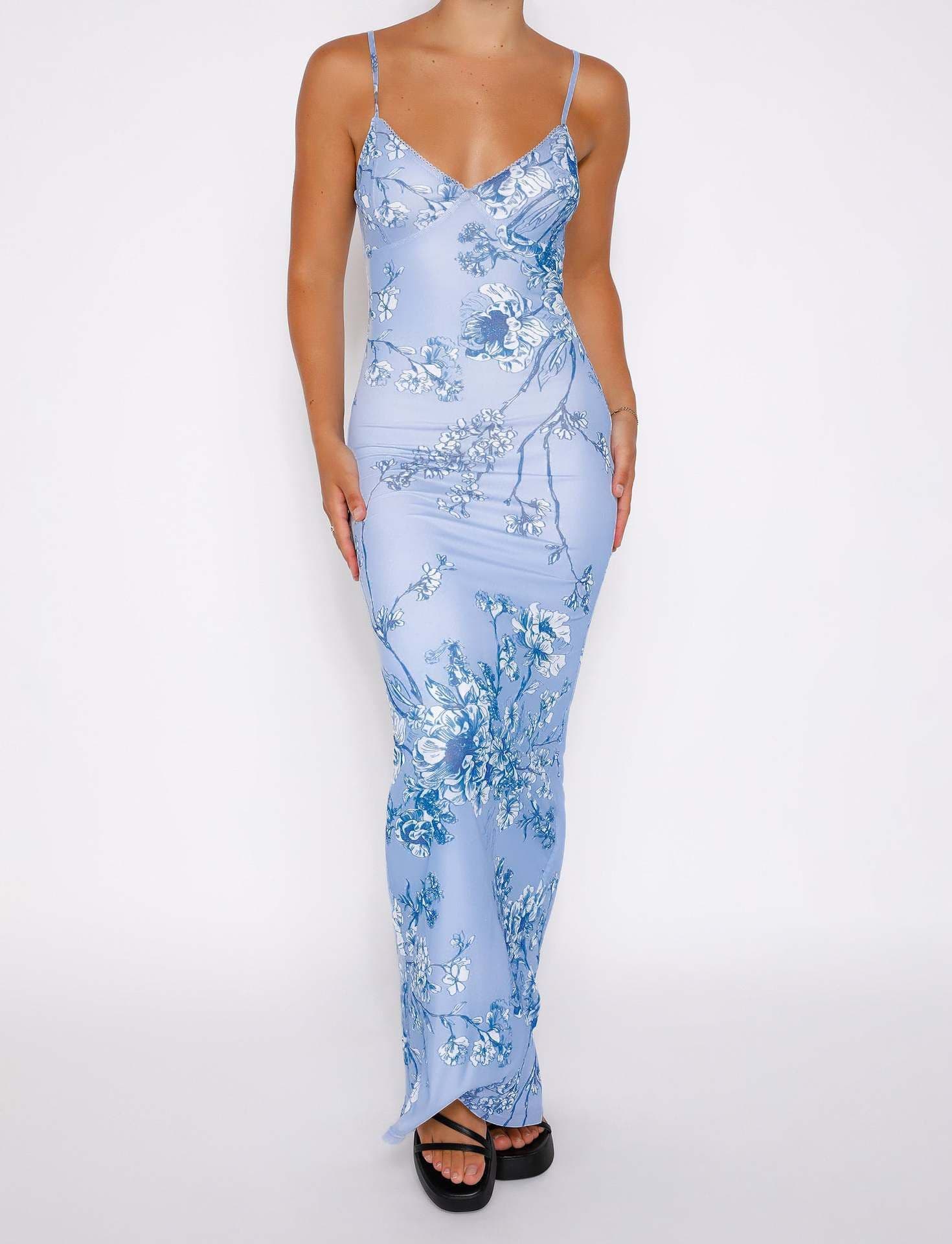 image-Y2K Slim Flowers Printing Slip Dress Women's Summer Suspender Skirt Vacation Beach Long Dresses