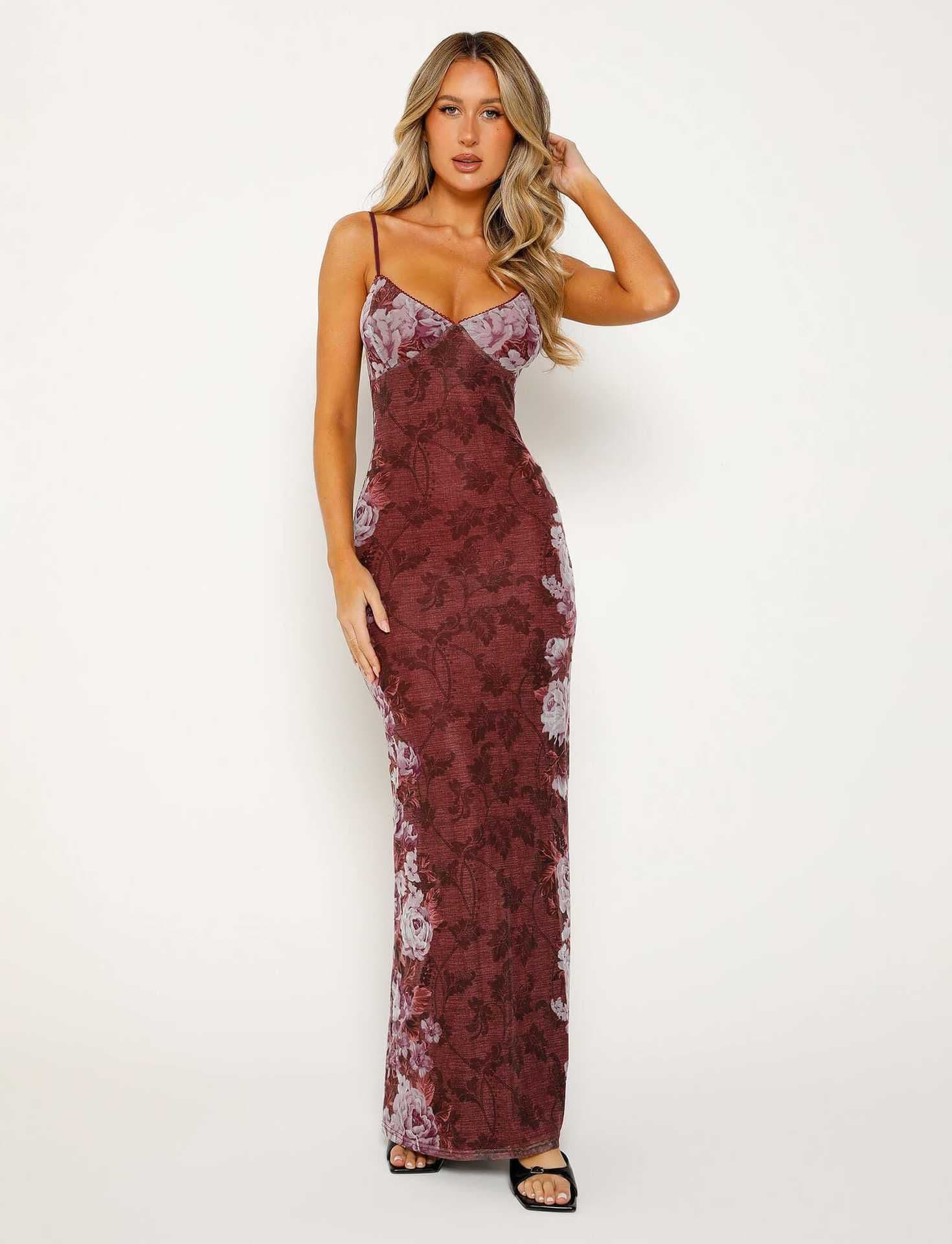 image-Y2K Slim Flowers Printing Slip Dress Women's Summer Suspender Skirt Vacation Beach Long Dresses