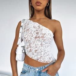 image-Ins Lace Backless Top Summer Solid Color Waistless Asymmetrical Sloped Neck Vest Streetwear Womens Clothes