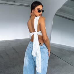 image-Ins Lace Backless Top Summer Solid Color Waistless Asymmetrical Sloped Neck Vest Streetwear Womens Clothes