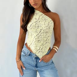 image-Ins Lace Backless Top Summer Solid Color Waistless Asymmetrical Sloped Neck Vest Streetwear Womens Clothes