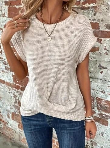 image-Short-sleeved Waffle T-shirt Summer New Solid Color Crew Neck Top For Womens Clothing