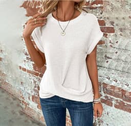 image-Short-sleeved Waffle T-shirt Summer New Solid Color Crew Neck Top For Womens Clothing