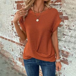 image-Short-sleeved Waffle T-shirt Summer New Solid Color Crew Neck Top For Womens Clothing