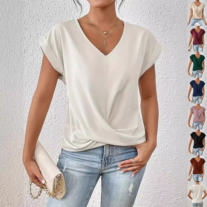 image-Fashion Short-sleeve T-shirt Summer Casual Irregular Knot Top For Women