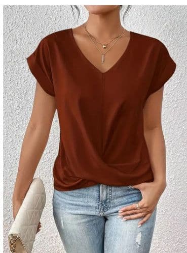 image-Fashion Short-sleeve T-shirt Summer Casual Irregular Knot Top For Women