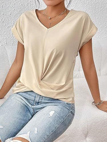 image-Fashion Short-sleeve T-shirt Summer Casual Irregular Knot Top For Women