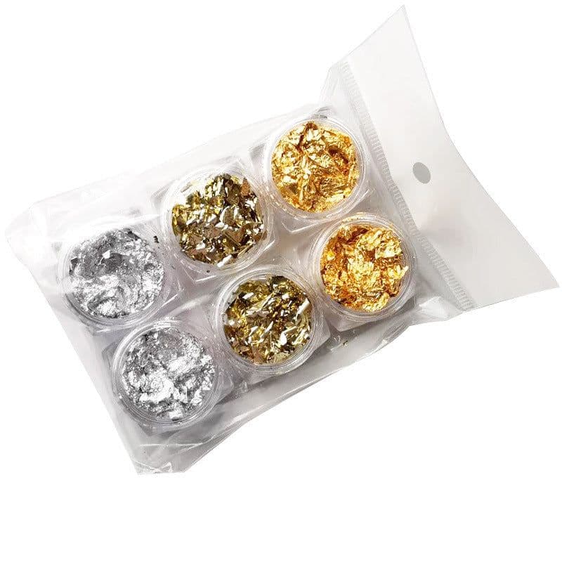 image-Gold Foil Broken Sequins Nail Jewelry 6-Piece Manicure Set