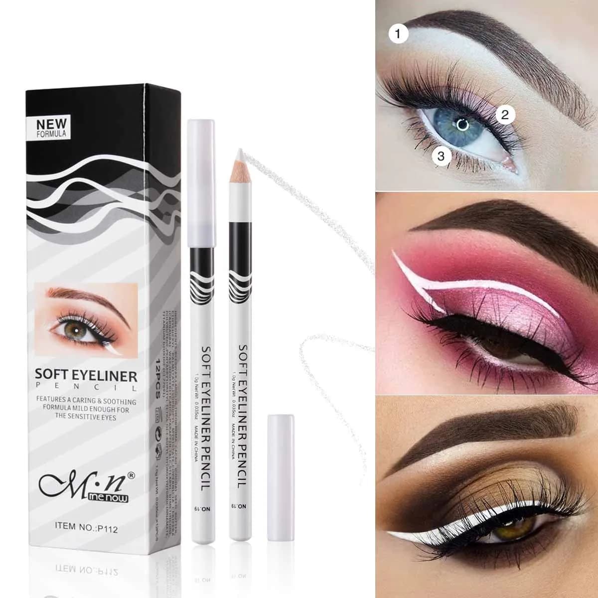 image-12Pcs Box White Eyeliner Waterproof Eyeliner Pencil Smooth High Gloss Eyeshadow Cosmetics Eye Brightener Makeup Tools