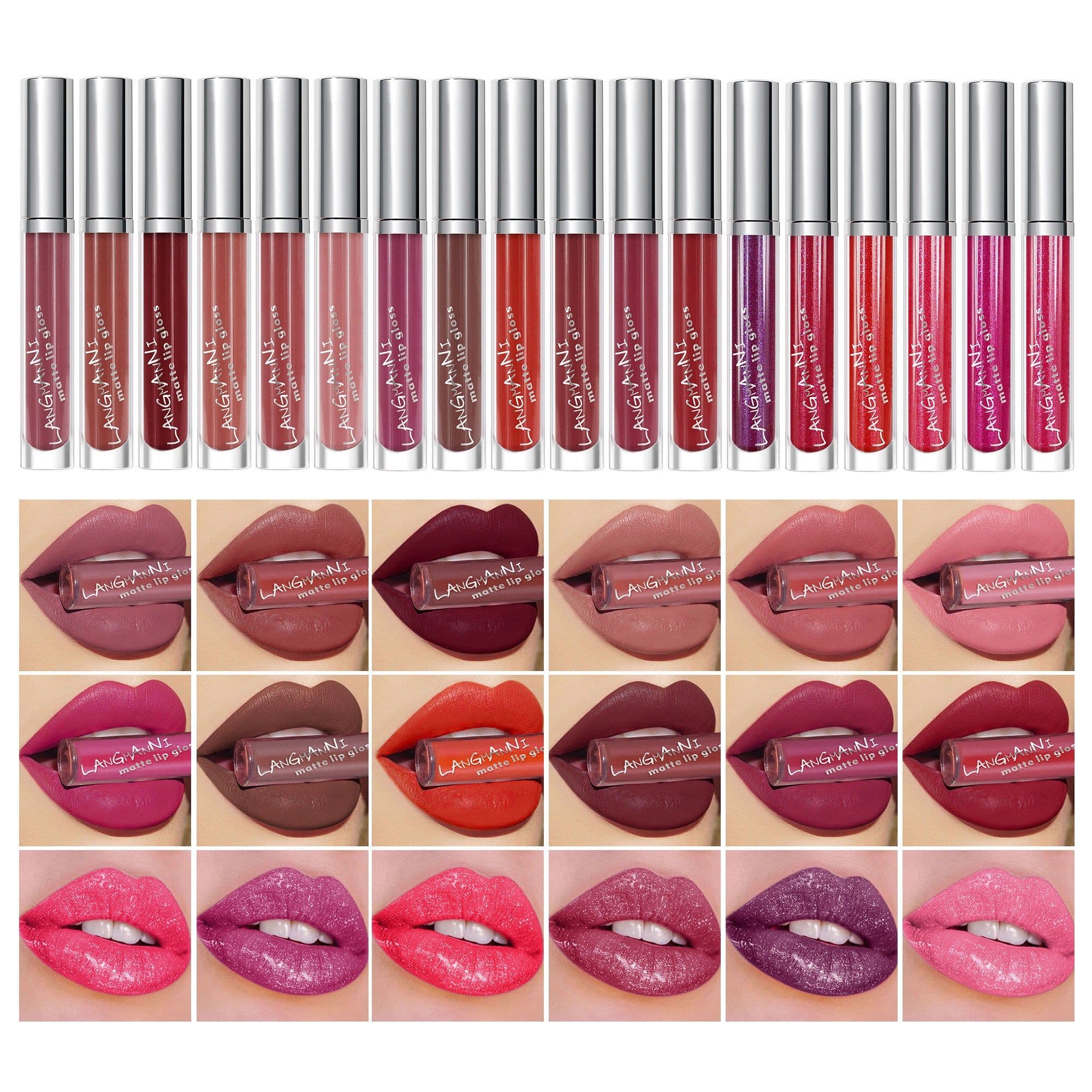 image-Lipstick 18 Count Lip Gloss Set Matte Velvet Lip Gloss