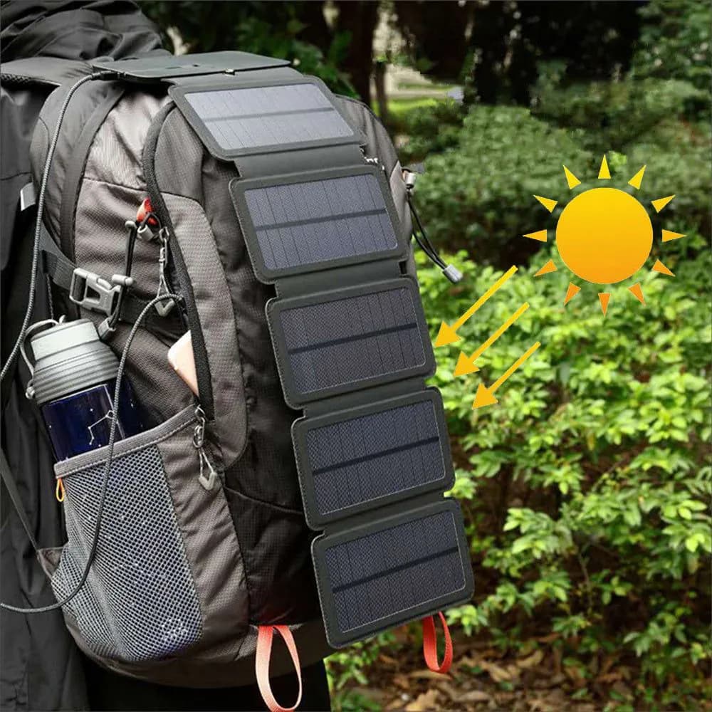 image-Outdoor Folding Solar Panel Charger Portable 5V 2.1A USB Output Devices Camp Hiking Backpack Travel Power Supply For Smartphones