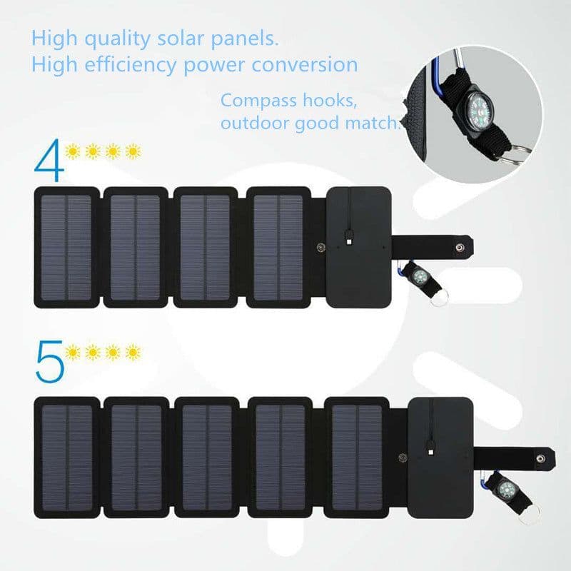image-Outdoor Folding Solar Panel Charger Portable 5V 2.1A USB Output Devices Camp Hiking Backpack Travel Power Supply For Smartphones