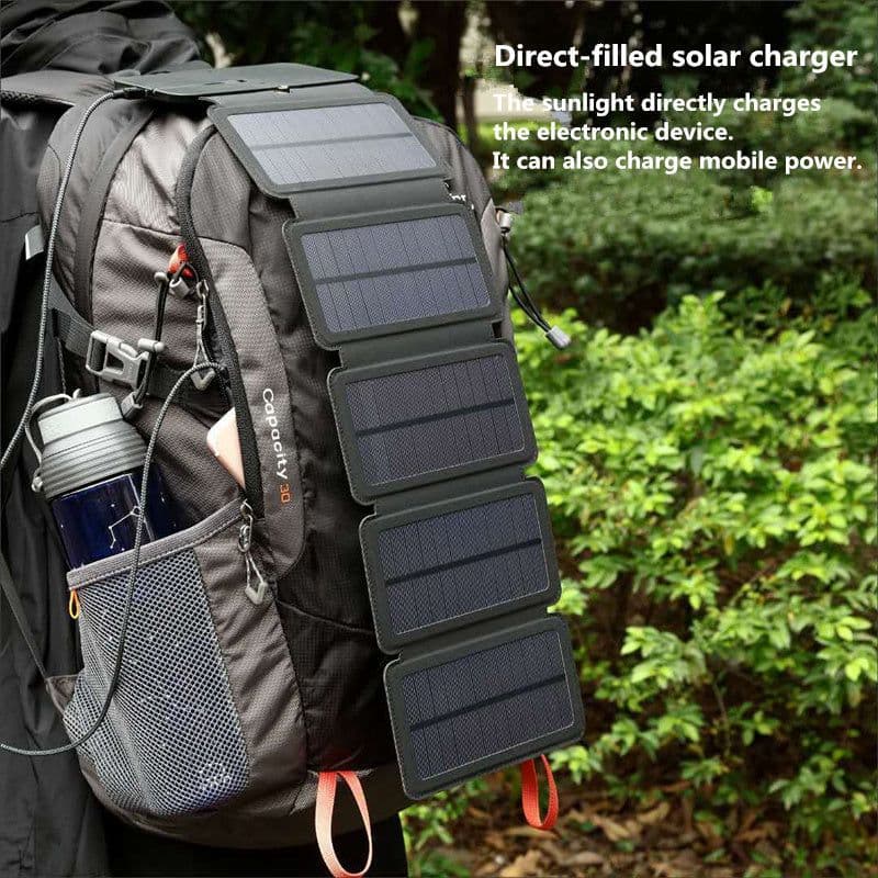 image-Outdoor Folding Solar Panel Charger Portable 5V 2.1A USB Output Devices Camp Hiking Backpack Travel Power Supply For Smartphones