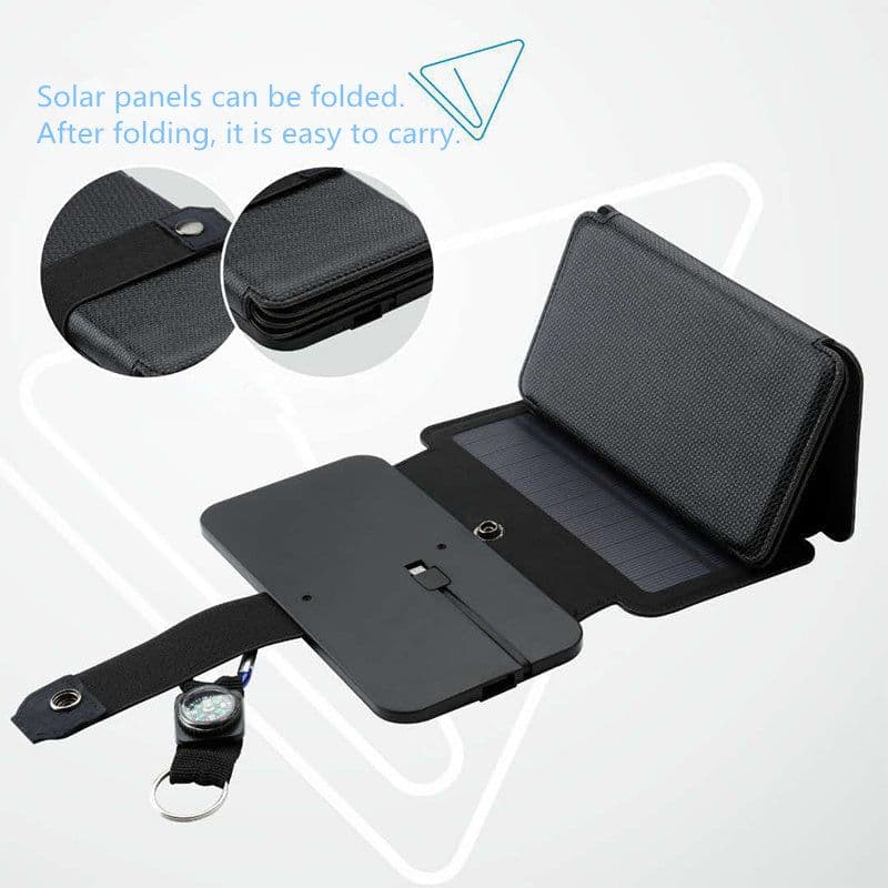 image-Outdoor Folding Solar Panel Charger Portable 5V 2.1A USB Output Devices Camp Hiking Backpack Travel Power Supply For Smartphones
