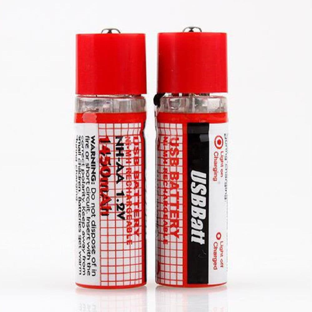 image-2 x USB AA 1450mAh 1.2V Ni-MH Rechargeable Batteries